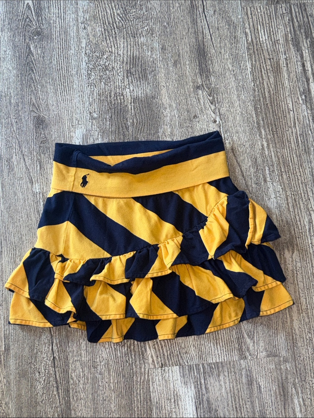 Ralph Lauren Navy and Yellow Diagonal Ruffle Mini Skirt